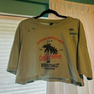 SHEIN Ripped-Style L.A. California Crop Top